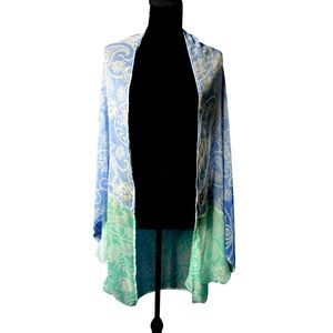 Womens Blue Ombre Kimono One Size Open Shawl Tunic Flowy Boho Paisley